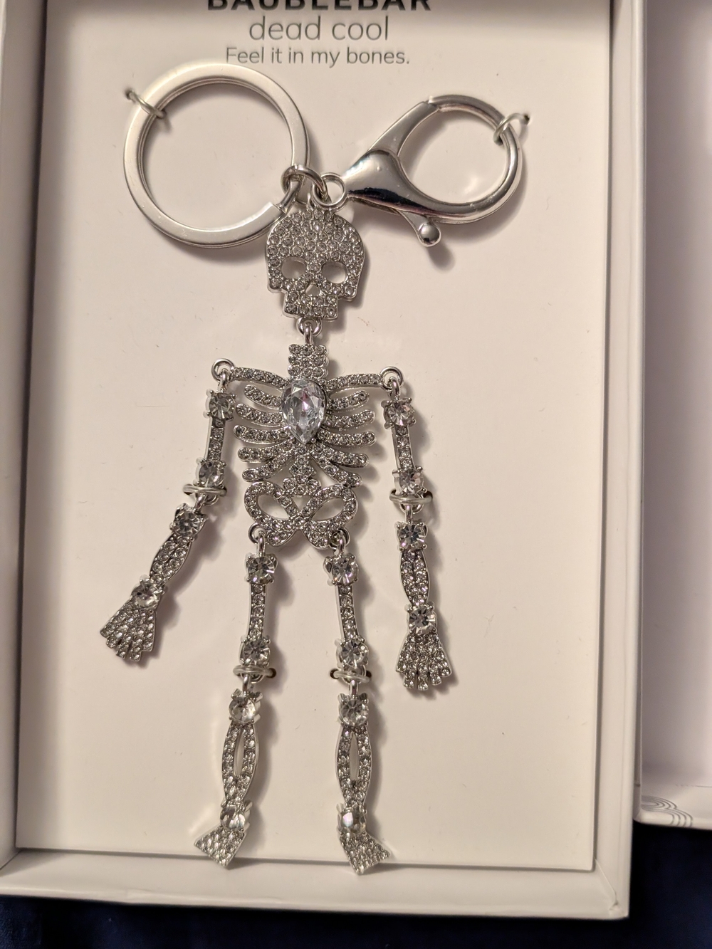 BaubleBar Dead Cool Silver Skeleton Bag Charm Key Chain Crystal Rhinestones